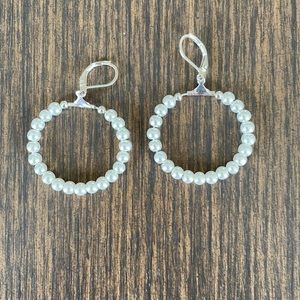 HAND CRAFTED EARRINGS White Glass Pearl Hoops Sterling Silver Ear Wires